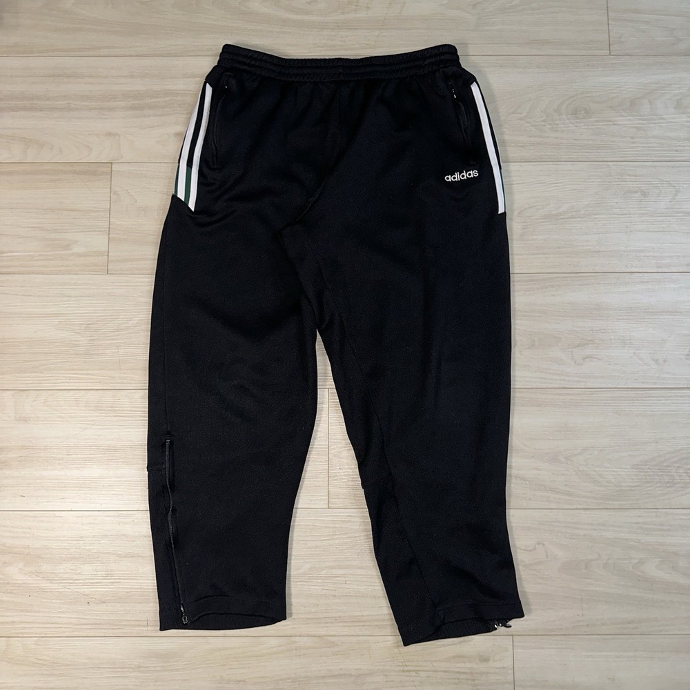 VTG Adidas Pants Mens XL Windbreaker Track Pants Black Striped‎ Drawstring Y2K